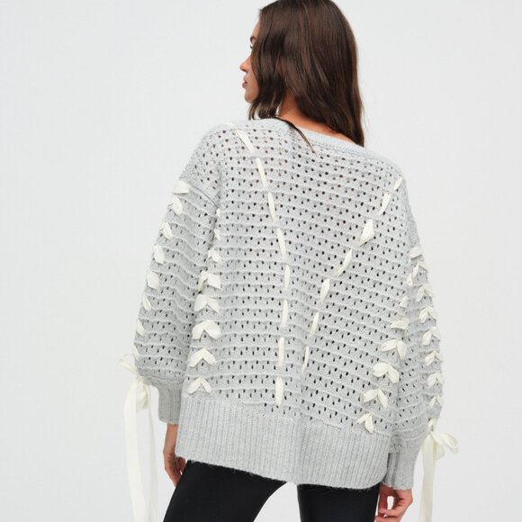 For Love & Lemons Liberty V Neck Sweater S / Grey - Picture 3 of 3